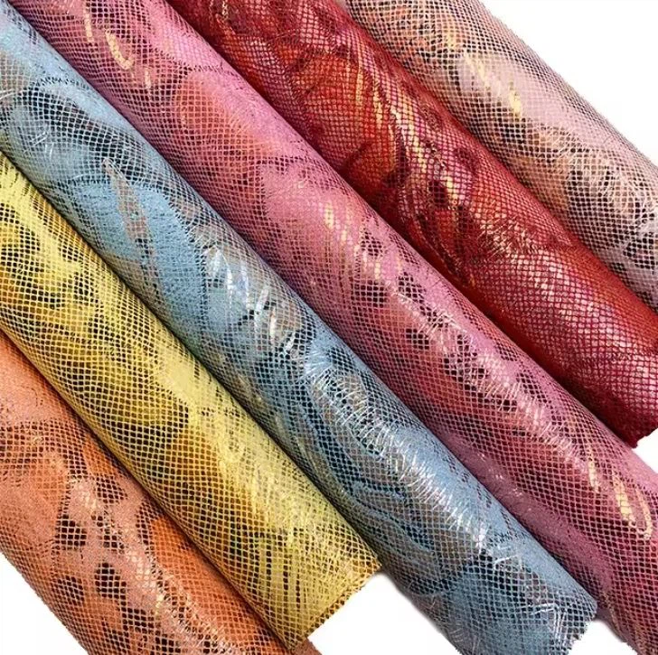 Vải da tổng hợp polyester nhiều màu sắc đặc biệt Vải in hình rắn ba chiều cho nơ, túi xách và giày dép