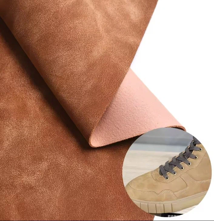 Wholesale Customized Artificial Faux PU Leather Fabric Brushed Yangbuck Nubuck Fabrics Shoes Making Material For Men Shoe
